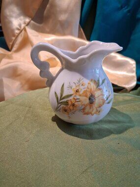 MCM Mini 4 inch Inarco Vintage Yellow Floral Creamer